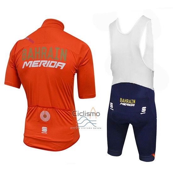 Bahrain Merida SS Ropa Ciclismo Culotte Corto 2018 Mangas Cortas Naranja